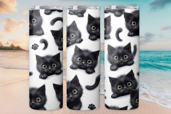 Black Cat Kitty Tumbler Wrap 20oz Skinny: Graphics for Tumbler Wraps