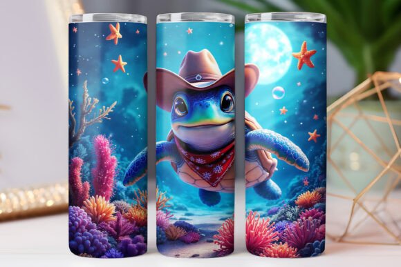 Cowboy Sea Turtle Tumbler Wrap: Tumbler Wrap Graphics