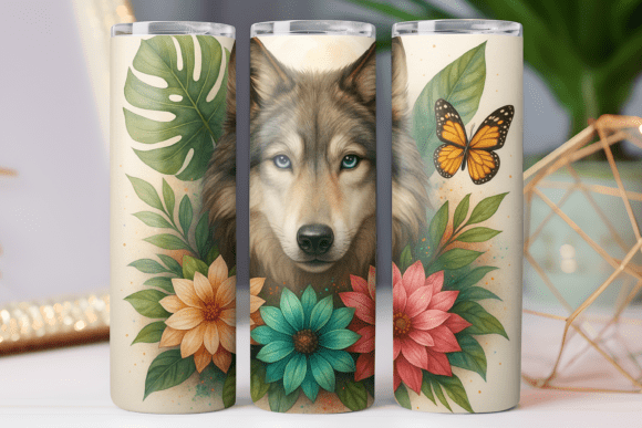 Floral Wolf Tumbler Wraps Graphics for 20oz