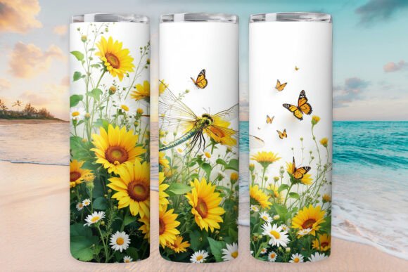 Flower Dragonflies Tumbler Wrap: Graphics for Tumbler Wraps