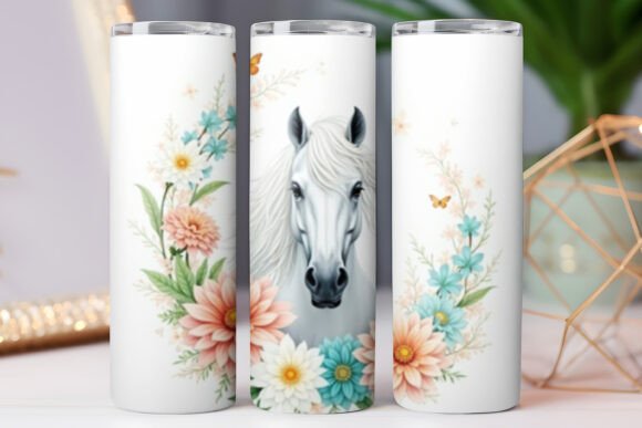 Horse Tumbler Wrap 20oz Skinny Floral: Tumbler Wraps & Graphics