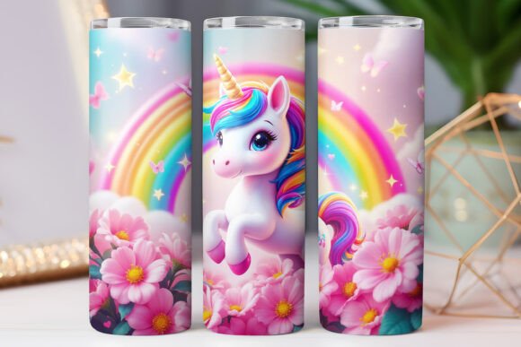 Rainbow Unicorn Tumbler Wrap 20oz Skinny Graphics