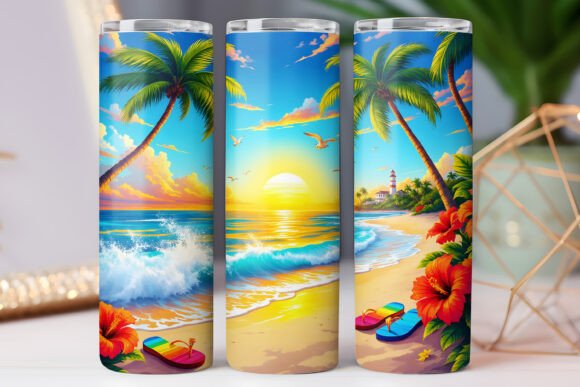 Summer Beach Skinny Tumbler Wrap Graphics