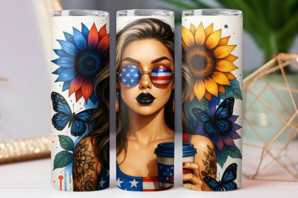 USA 4th of July Patriot Girl Tumbler Wraps Graphics